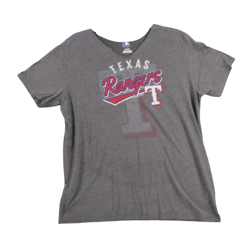MLB Texas Rangers Womens XL Gray Heather V-Neck Short Sleeve Graphic T-Shirt
